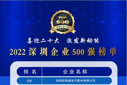 喜訊！歐陸通連續(xù)五年上榜深圳企業(yè)500強(qiáng)